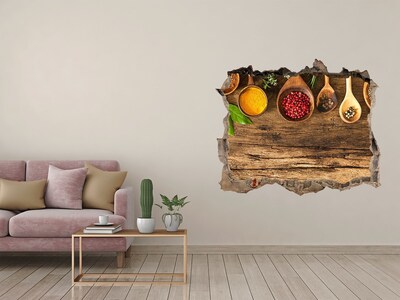 Fototapet un zid spart cu priveliște Condimente de bucătărie pe un blat de lemn