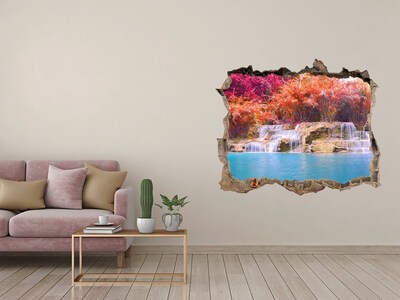 Fototapet un zid spart cu priveliște Cascadă printre copacii de toamnă