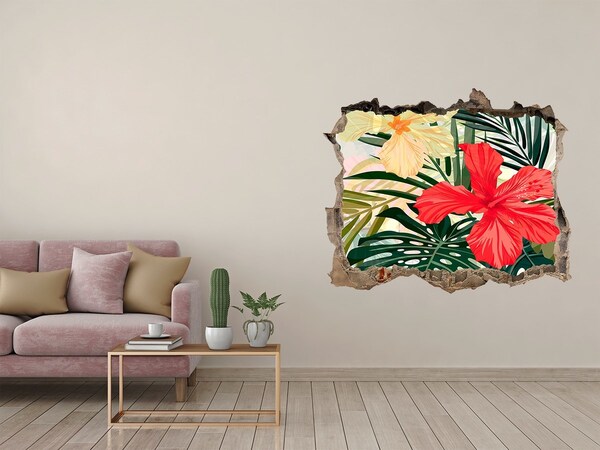Autocolant gaură 3D Grădină tropicală de hibiscus