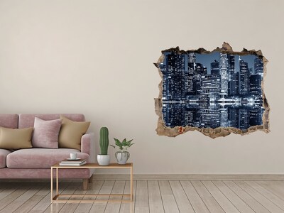 Fototapet un zid spart cu priveliște Oraș noaptea lângă râu