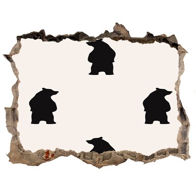 Autocolant autoadeziv gaură Urși negri pe un zid în ruine