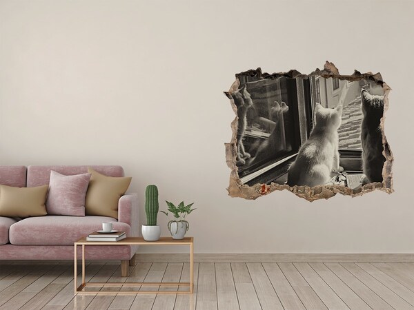 Autocolant 3D gaura cu priveliște Pisici la fereastră