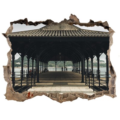 Autocolant de perete gaură 3D Vedere a digului peste apă