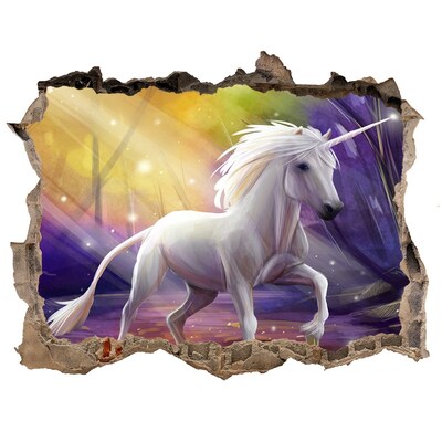 Autocolant de perete gaură 3D Unicorn în pădurea fermecată