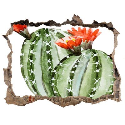 Autocolant 3D gaura cu priveliște Un cactus cu o floare într-o gaură în perete