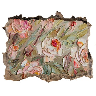 Autocolant 3D gaura cu priveliște O grădină de flori într-un zid în ruine