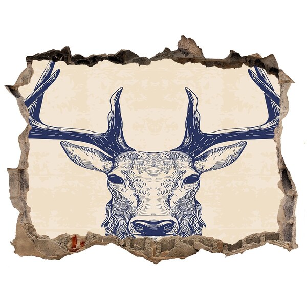 Fototapet un zid spart cu priveliște Un cerb în mișcare într-o gaură din perete