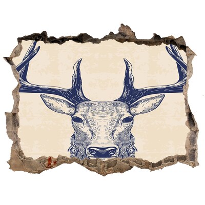 Fototapet un zid spart cu priveliște Un cerb în mișcare într-o gaură din perete