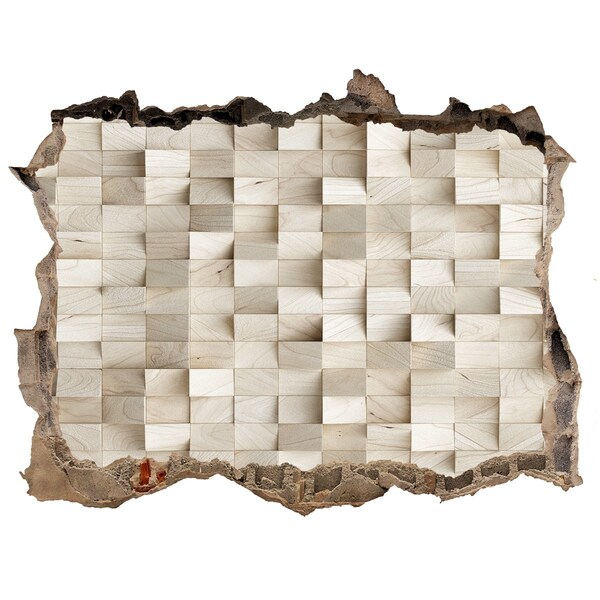 Samoprzylepna dziura 3D Un perete deteriorat cu un mozaic din lemn