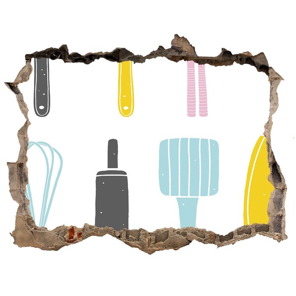 Samoprzylepna naklejka Ustensile de bucătărie într-o gaură în perete