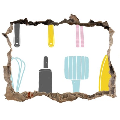 Samoprzylepna naklejka Ustensile de bucătărie într-o gaură în perete