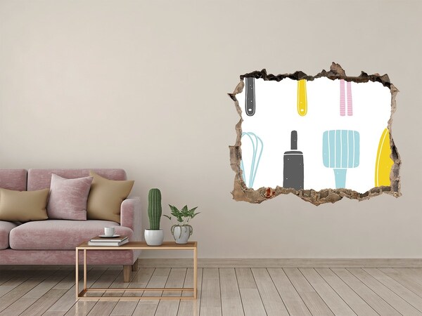 Samoprzylepna naklejka Ustensile de bucătărie într-o gaură în perete