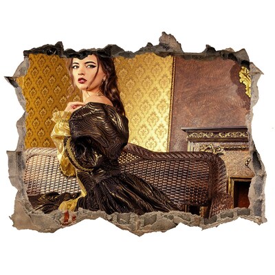 Autocolant 3D gaura cu priveliște O femeie într-o rochie elegantă într-un interior stilat