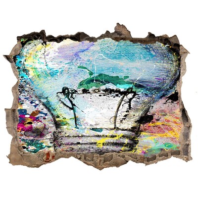 Autocolant 3D gaura cu priveliște Un perete deteriorat cu o lampă