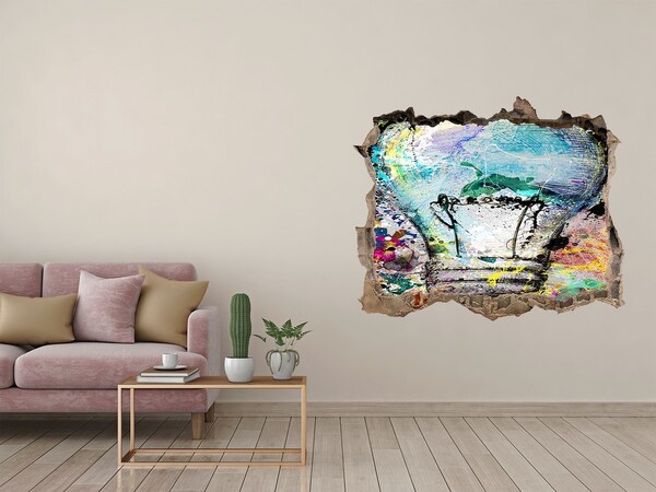 Autocolant 3D gaura cu priveliște Un perete deteriorat cu o lampă