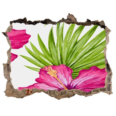 Autocolant de perete gaură 3D Paradis tropical cu hibiscus