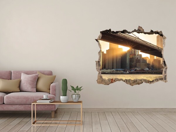 Autocolant un zid spart cu priveliște Pod în soarele apus