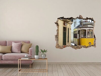 Autocolant autoadeziv gaură Un tramvai galben pe o stradă îngustă