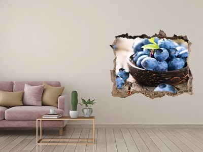 Autocolant de perete gaură 3D Fructe de pădure într-un bol de lemn
