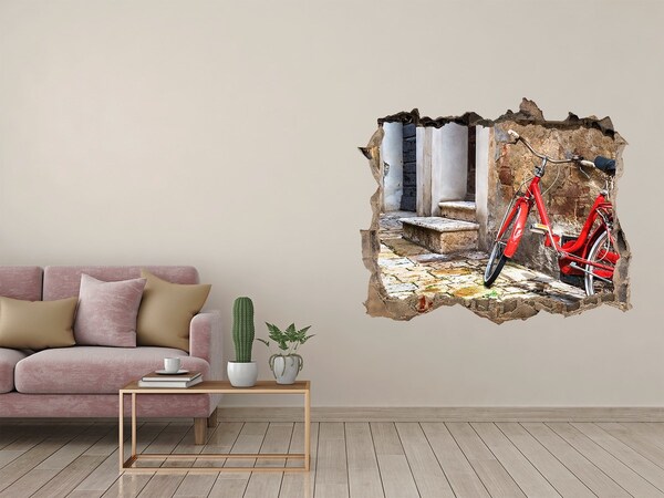 Autocolant 3D gaura cu priveliște O bicicletă roșie pe o stradă fermecătoare