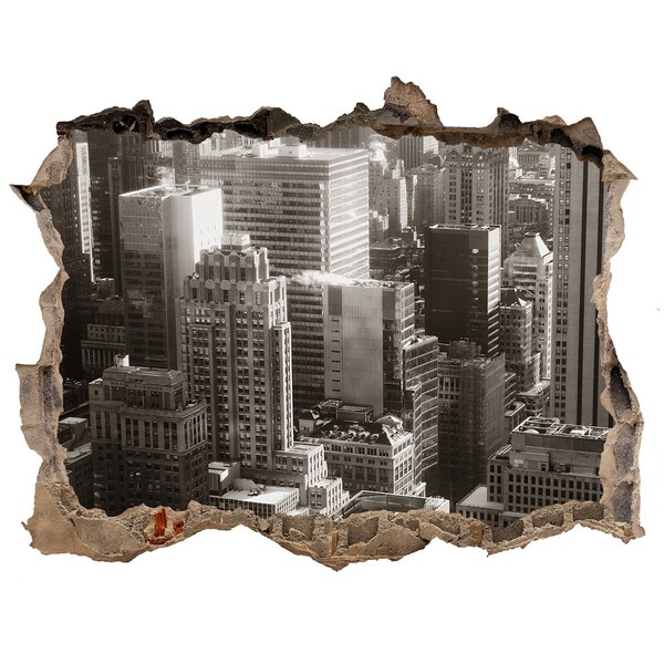 Fototapet un zid spart cu priveliște Vedere a orașului dintr-o gaură în zid