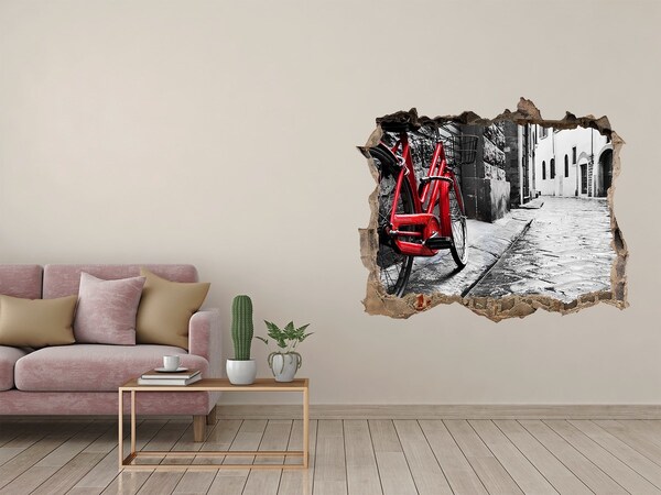 Fototapet 3D gaură în perete O bicicletă roșie pe o stradă fermecătoare