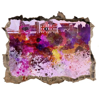 Autocolant de perete gaură 3D Vedere colorată a orașului