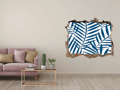 Autocolant 3D gaura cu priveliște Frunze tropicale într-o gaură în perete