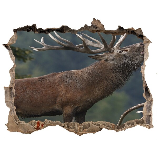 Autocolant 3D gaura cu priveliște Cerb într-un peisaj montan