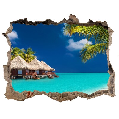 Fototapet un zid spart cu priveliște O oază tropicală pe apă