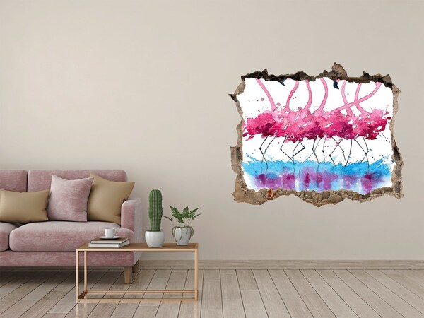 Autocolant de perete gaură 3D Flamingo în apă colorată