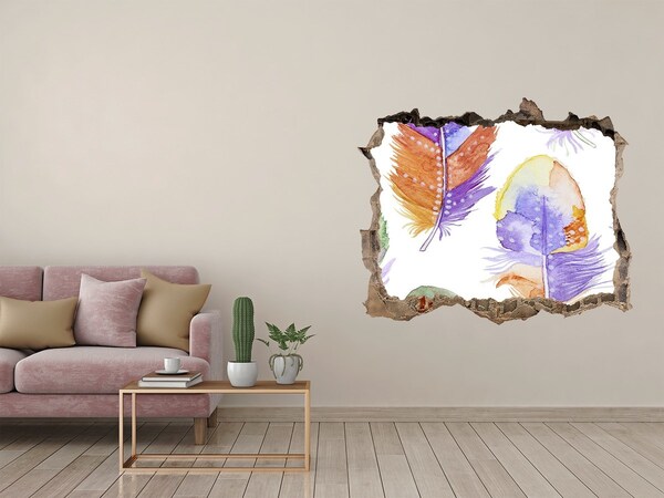 Fototapet 3D gaură în perete Pene colorate pe fundalul peretelui