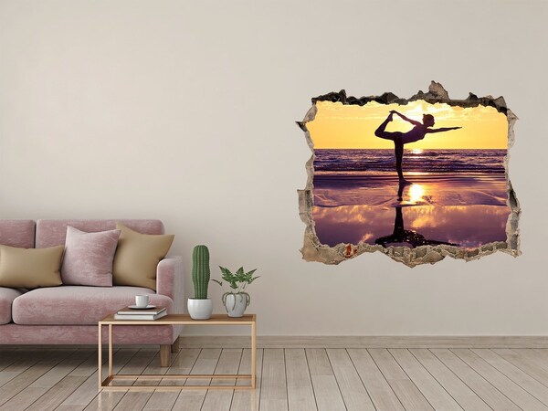 Fototapet un zid spart cu priveliște Yoga pe plajă la apus