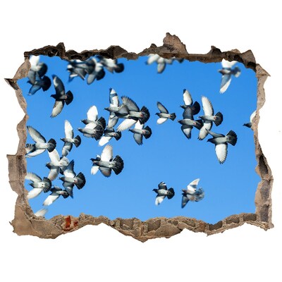 Autocolant gaură 3D Păsări care zboară printr-o gaură în perete