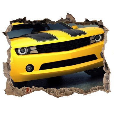 Fototapet 3D gaură în perete Un perete distrus cu o mașină galbenă