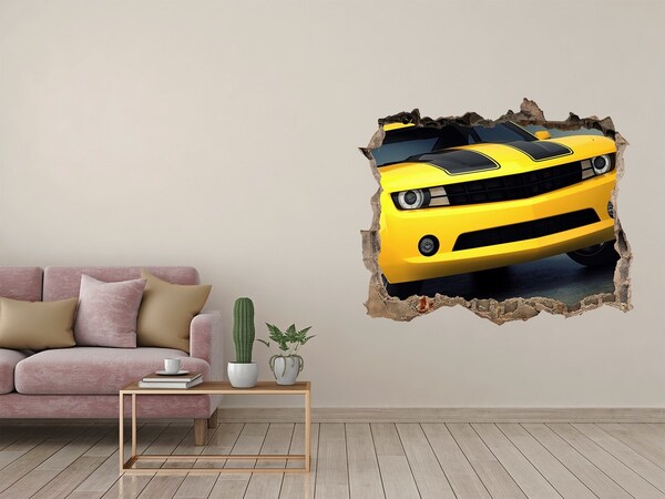 Fototapet 3D gaură în perete Un perete distrus cu o mașină galbenă