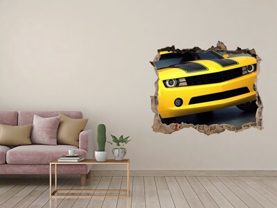 Fototapet 3D gaură în perete Un perete distrus cu o mașină galbenă