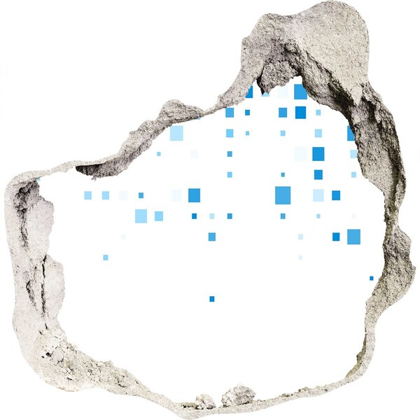 Fototapet un zid spart cu priveliște Un perete deteriorat cu pătrate albastre