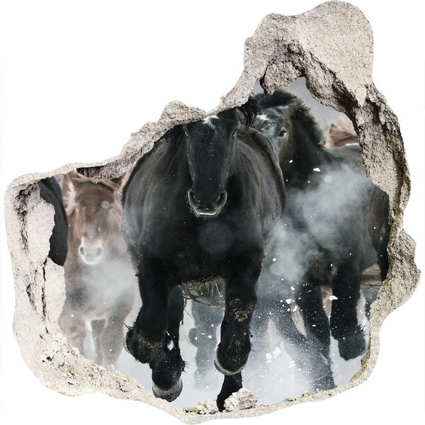 Autocolant de perete gaură 3D Cai galopând prin zid