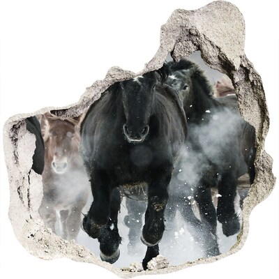 Autocolant de perete gaură 3D Cai galopând prin zid