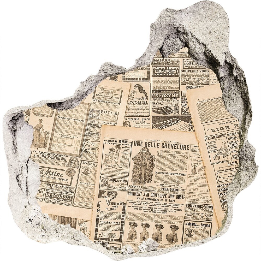 Autocolant 3D gaura cu priveliște ziar vechi