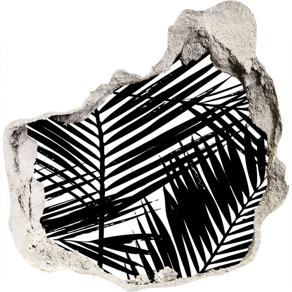 Autocolant un zid spart cu priveliște Frunze tropicale într-o gaură în perete