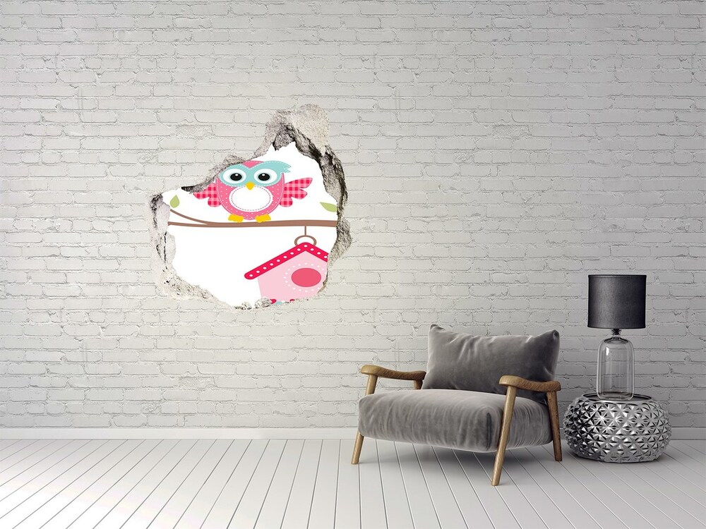 Autocolant de perete gaură 3D Owl pe o ramură