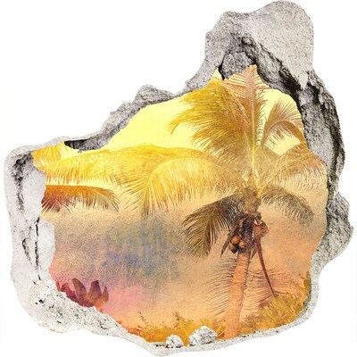 Fototapet 3D gaură în perete Oază tropicală în spatele zidului