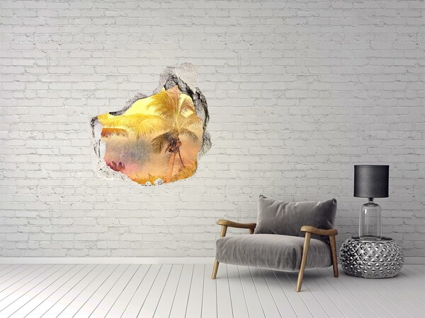 Fototapet 3D gaură în perete Oază tropicală în spatele zidului