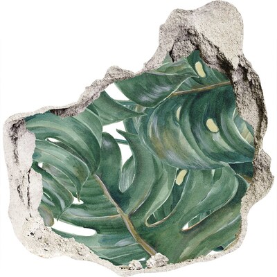 Autocolant un zid spart cu priveliște Frunze verzi în beton