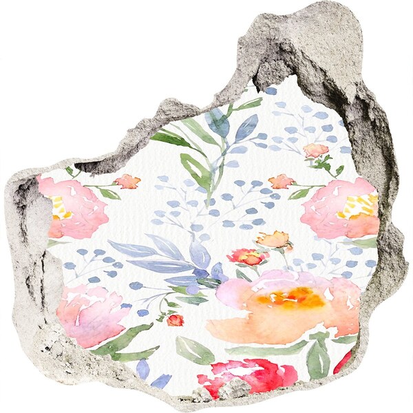 Autocolant un zid spart cu priveliște O pictură florală pe un perete deteriorat