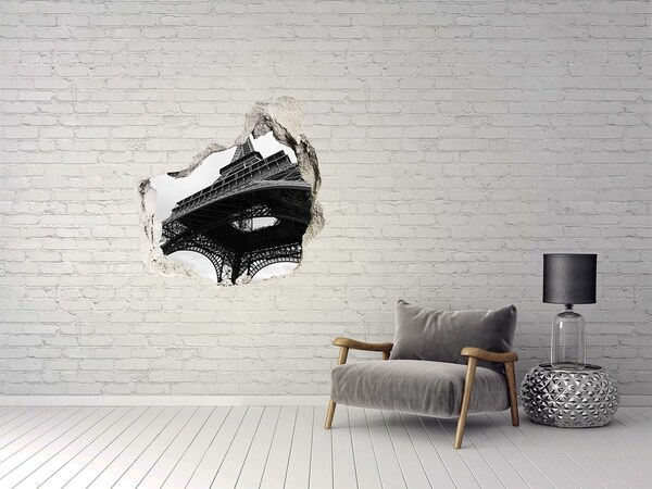 Fototapet un zid spart cu priveliște Turnul Eiffel într-un decor monocromatic