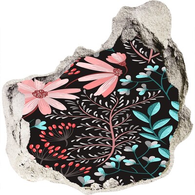 Fototapet un zid spart cu priveliște Model floral pe fundal negru