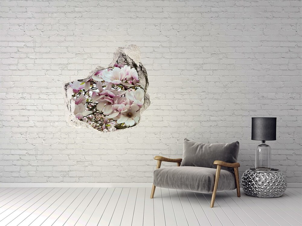 Fototapet un zid spart cu priveliște flori magnolia